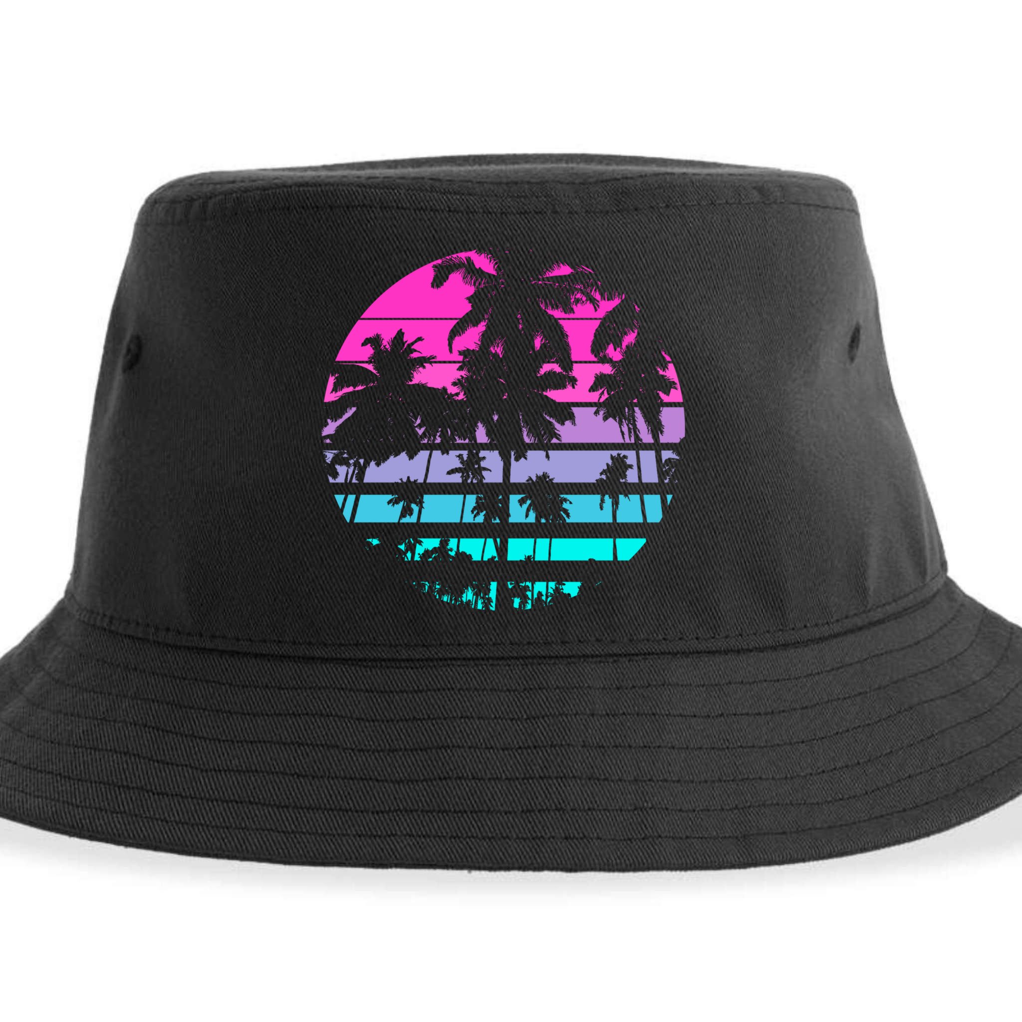 Retro Eighties 80s And 90s Beach Style Design With Palm Trees Great Gift Sustainable Bucket Hat
