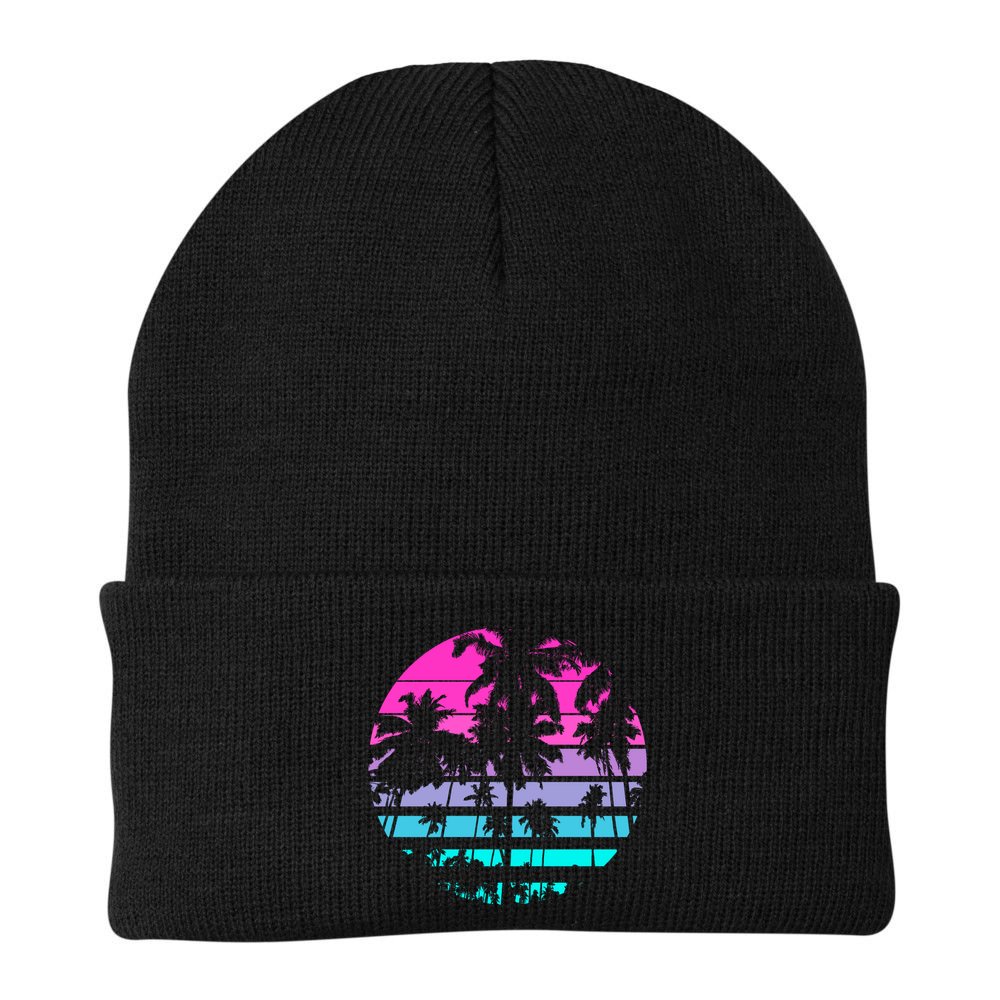 Retro Eighties 80s And 90s Beach Style Design With Palm Trees Great Gift Beanie
