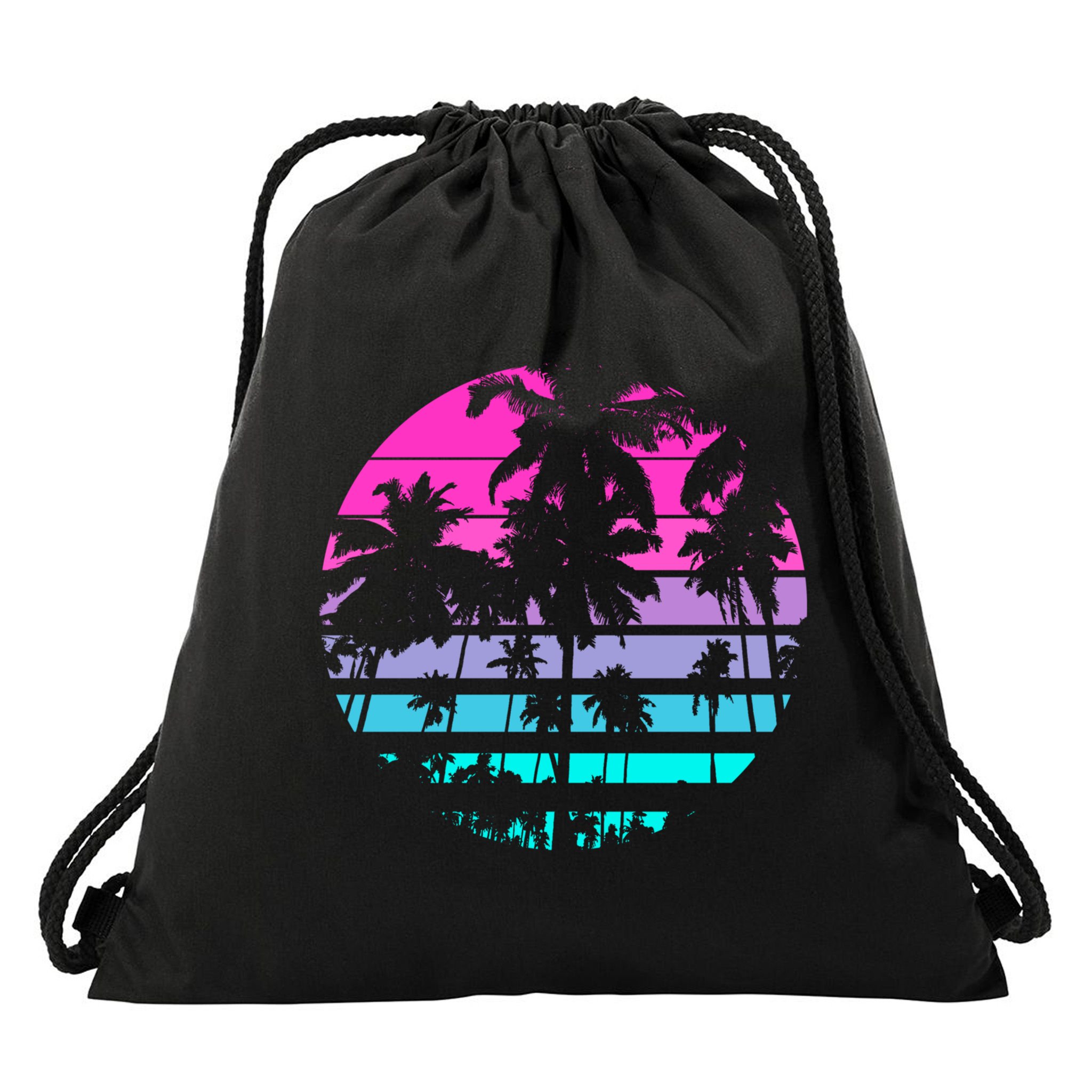 Retro Eighties 80s And 90s Beach Style Design With Palm Trees Great Gift Drawstring Bag