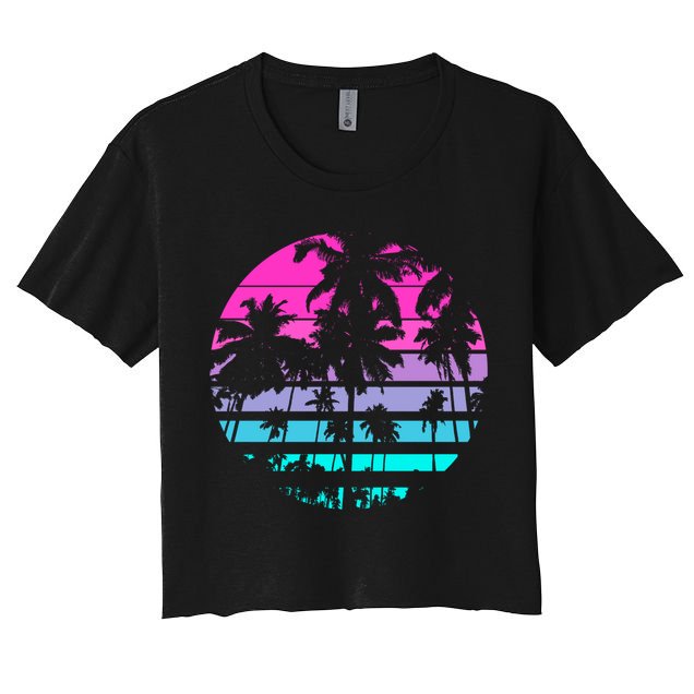 Retro Eighties 80s And 90s Beach Style Design With Palm Trees Great Gift Women's Crop Top Tee