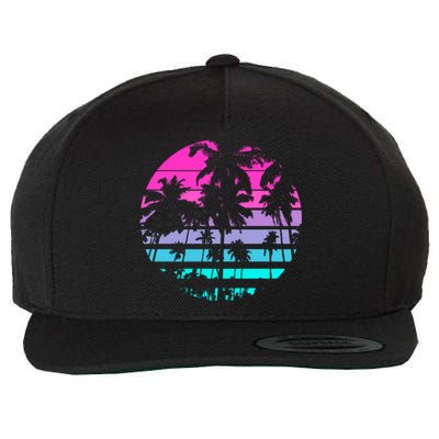 Retro Eighties 80s And 90s Beach Style Design With Palm Trees Great Gift Wool Snapback Cap