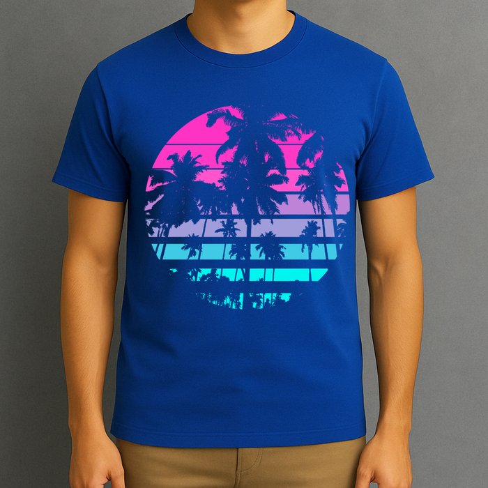 Retro Eighties 80s And 90s Beach Style Design With Palm Trees Great Gift T-Shirt