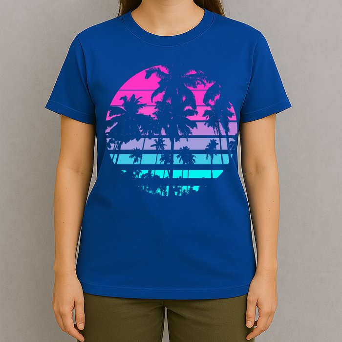 Retro Eighties 80s And 90s Beach Style Design With Palm Trees Great Gift T-Shirt