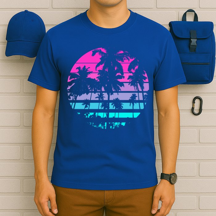 Retro Eighties 80s And 90s Beach Style Design With Palm Trees Great Gift T-Shirt