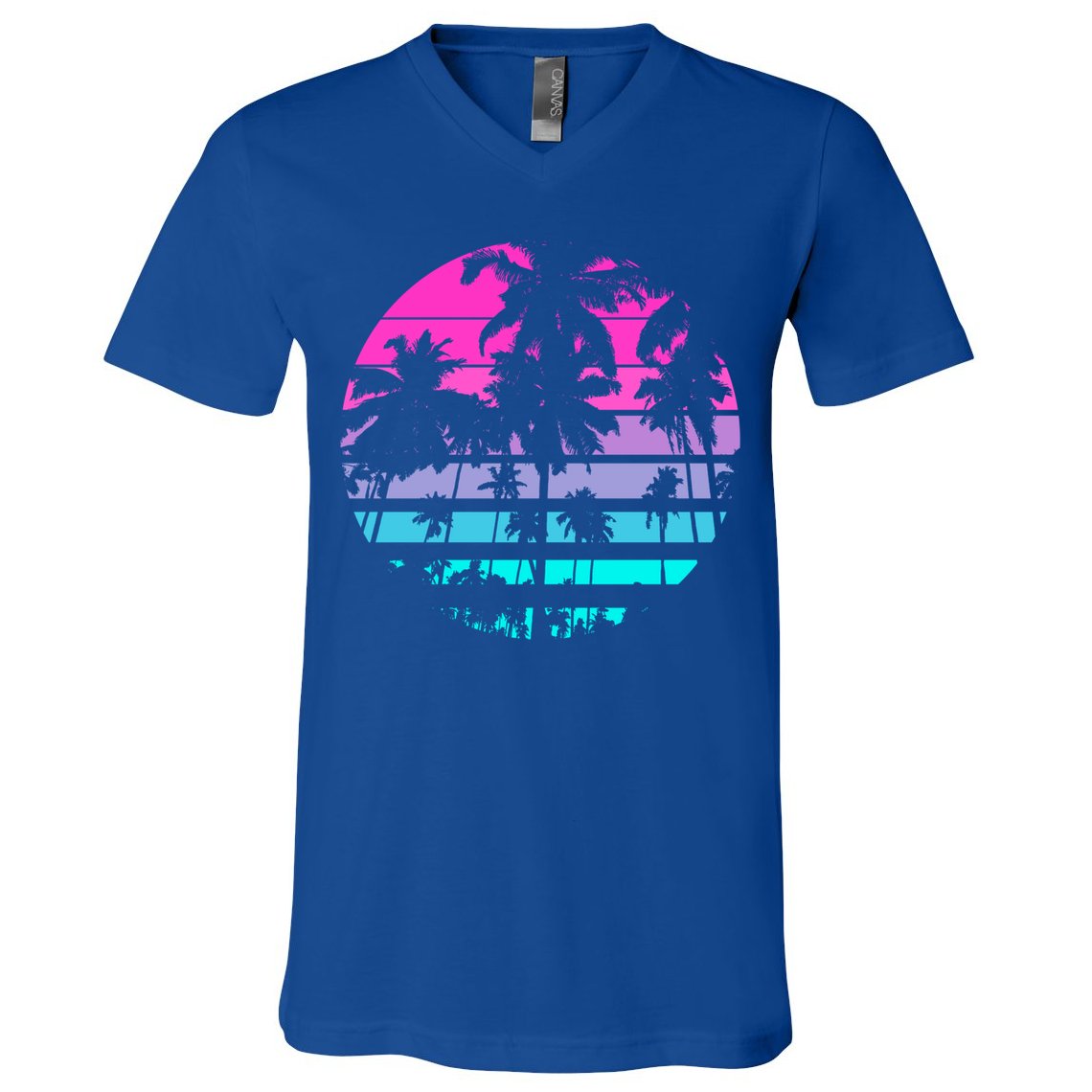 Retro Eighties 80s And 90s Beach Style Design With Palm Trees Great Gift V-Neck T-Shirt
