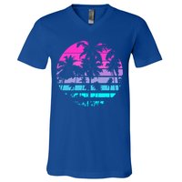 Retro Eighties 80s And 90s Beach Style Design With Palm Trees Great Gift V-Neck T-Shirt