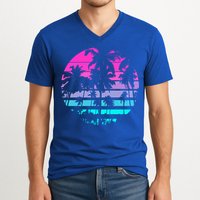 Retro Eighties 80s And 90s Beach Style Design With Palm Trees Great Gift V-Neck T-Shirt