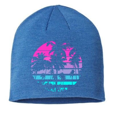 Retro Eighties 80s And 90s Beach Style Design With Palm Trees Great Gift Sustainable Beanie