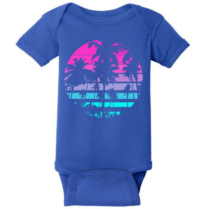 Retro Eighties 80s And 90s Beach Style Design With Palm Trees Great Gift Baby Bodysuit