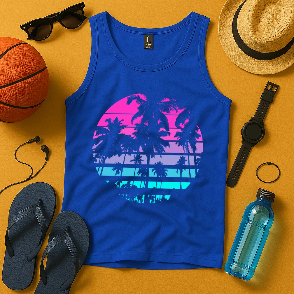Retro Eighties 80s And 90s Beach Style Design With Palm Trees Great Gift Tank Top