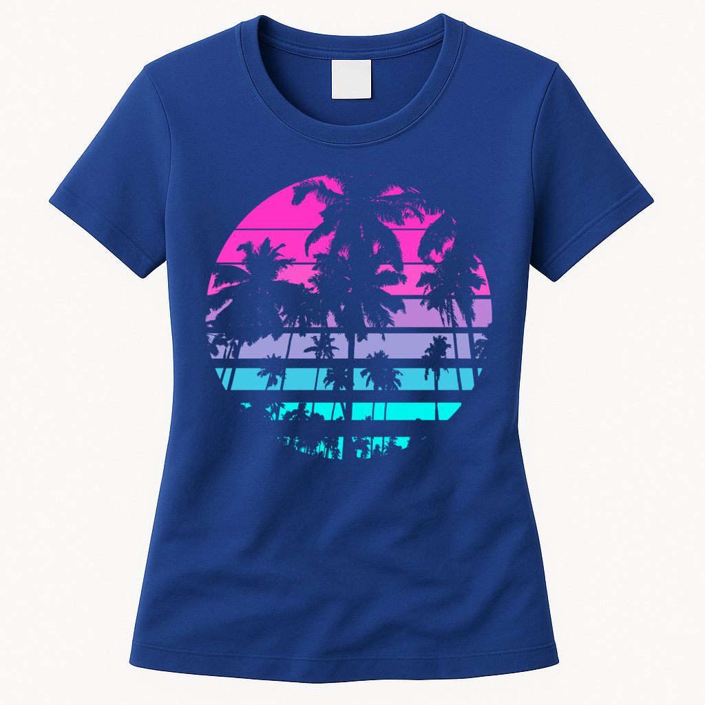 Retro Eighties 80s And 90s Beach Style Design With Palm Trees Great Gift Womens T-Shirt