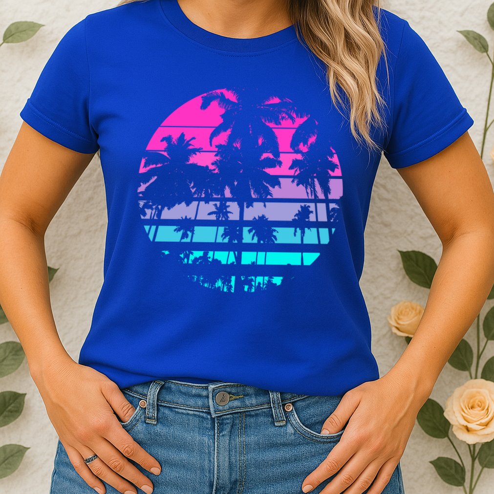 Retro Eighties 80s And 90s Beach Style Design With Palm Trees Great Gift Womens T-Shirt