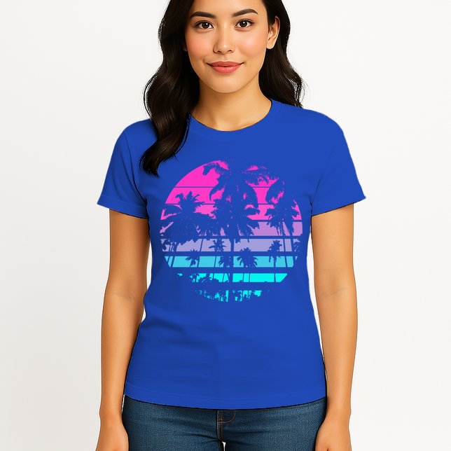 Retro Eighties 80s And 90s Beach Style Design With Palm Trees Great Gift Womens T-Shirt