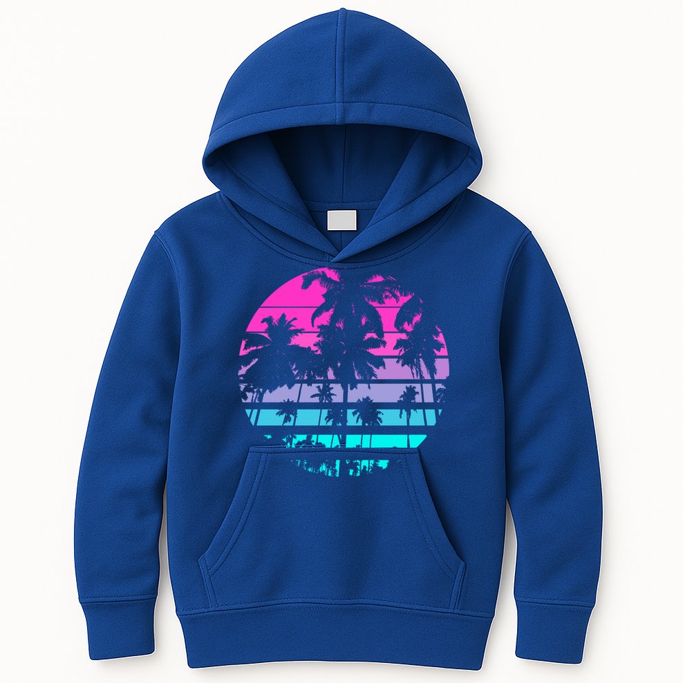 Retro Eighties 80s And 90s Beach Style Design With Palm Trees Great Gift Kids Hoodie