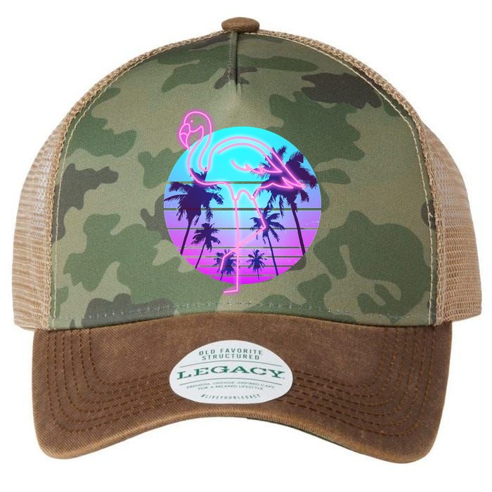 Retro Eighties 80's Neon Flamingo Emblem Legacy Tie Dye Trucker Hat