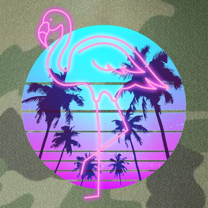Retro Eighties 80's Neon Flamingo Emblem Legacy Tie Dye Trucker Hat