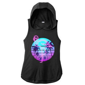 Retro Eighties 80's Neon Flamingo Emblem Ladies PosiCharge Tri-Blend Wicking Draft Hoodie Tank