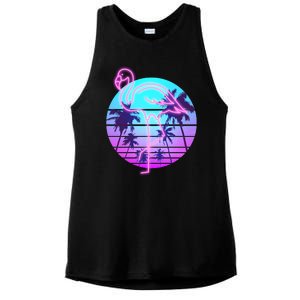 Retro Eighties 80's Neon Flamingo Emblem Ladies PosiCharge Tri-Blend Wicking Tank