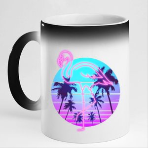 Retro Eighties 80's Neon Flamingo Emblem 11oz Black Color Changing Mug