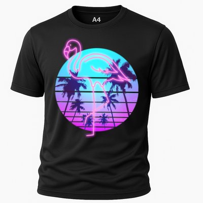 Retro Eighties 80's Neon Flamingo Emblem Performance Shirt