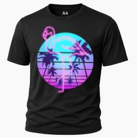 Retro Eighties 80's Neon Flamingo Emblem Performance Shirt