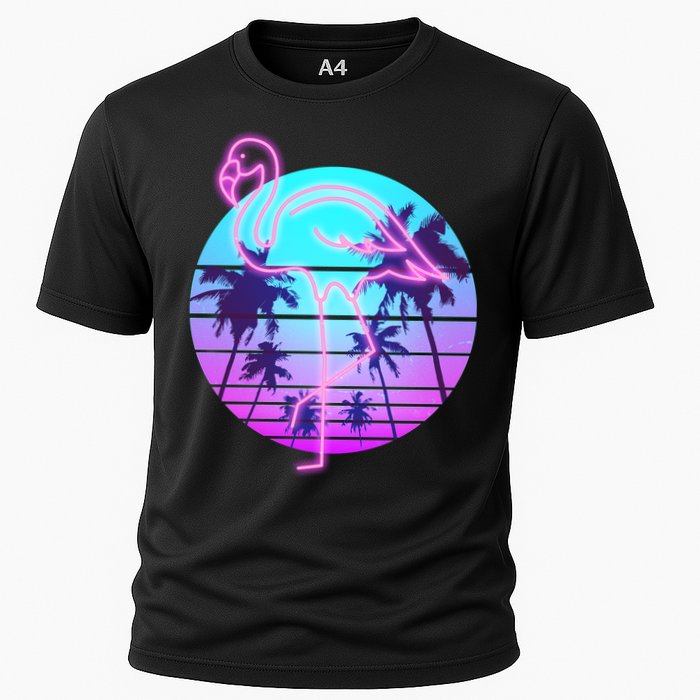 Retro Eighties 80's Neon Flamingo Emblem Performance Shirt