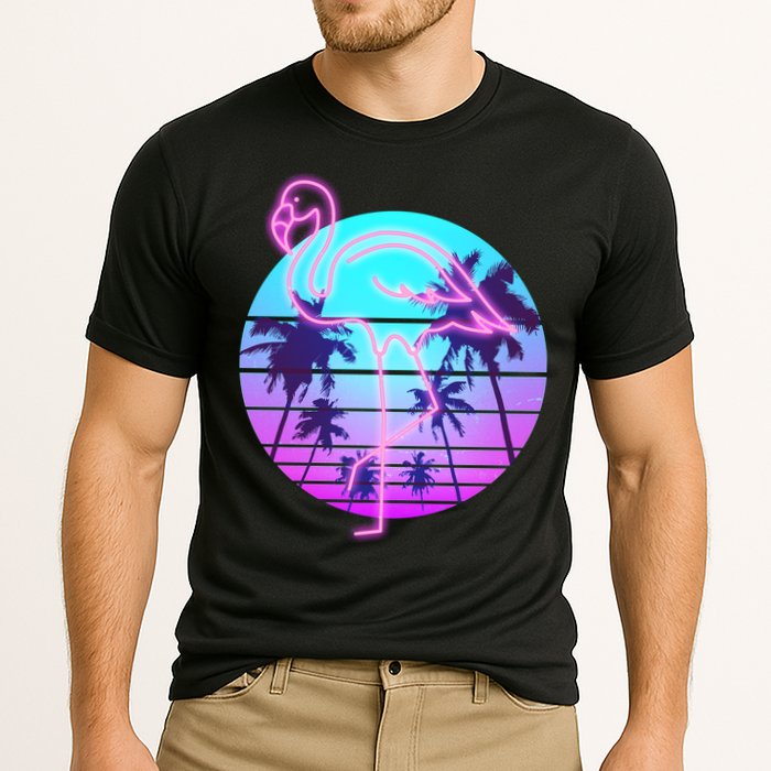 Retro Eighties 80's Neon Flamingo Emblem Performance Shirt