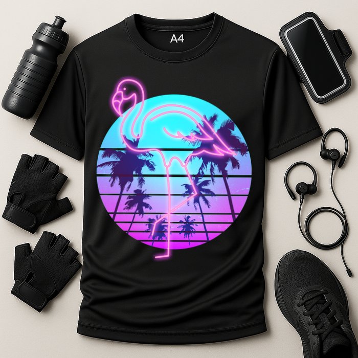 Retro Eighties 80's Neon Flamingo Emblem Performance Shirt