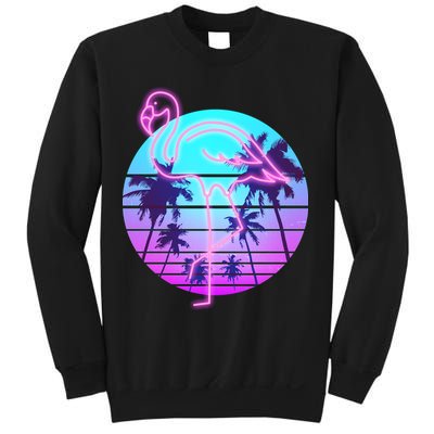 Retro Eighties 80's Neon Flamingo Emblem Sweatshirt