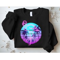 Retro Eighties 80's Neon Flamingo Emblem Sweatshirt