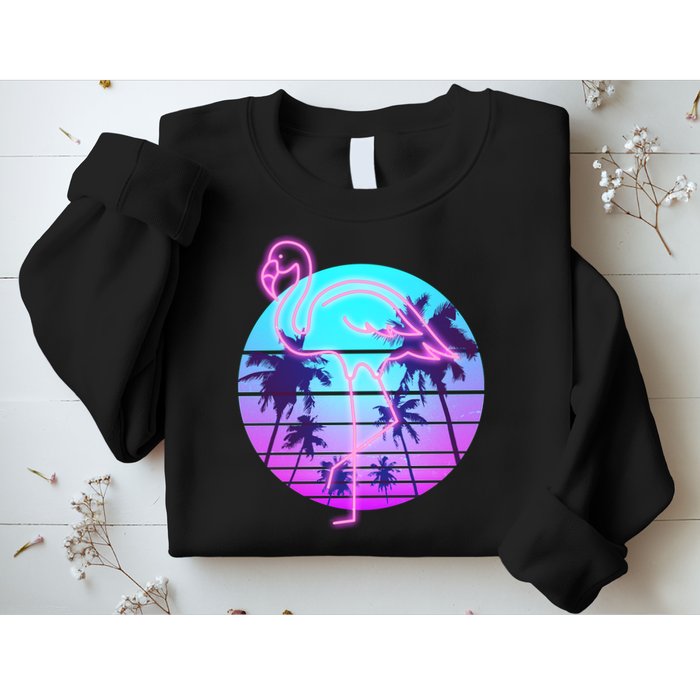 Retro Eighties 80's Neon Flamingo Emblem Sweatshirt