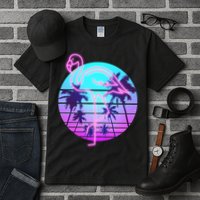 Retro Eighties 80's Neon Flamingo Emblem Tall T-Shirt
