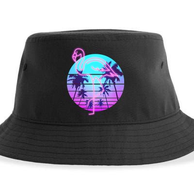 Retro Eighties 80's Neon Flamingo Emblem Sustainable Bucket Hat