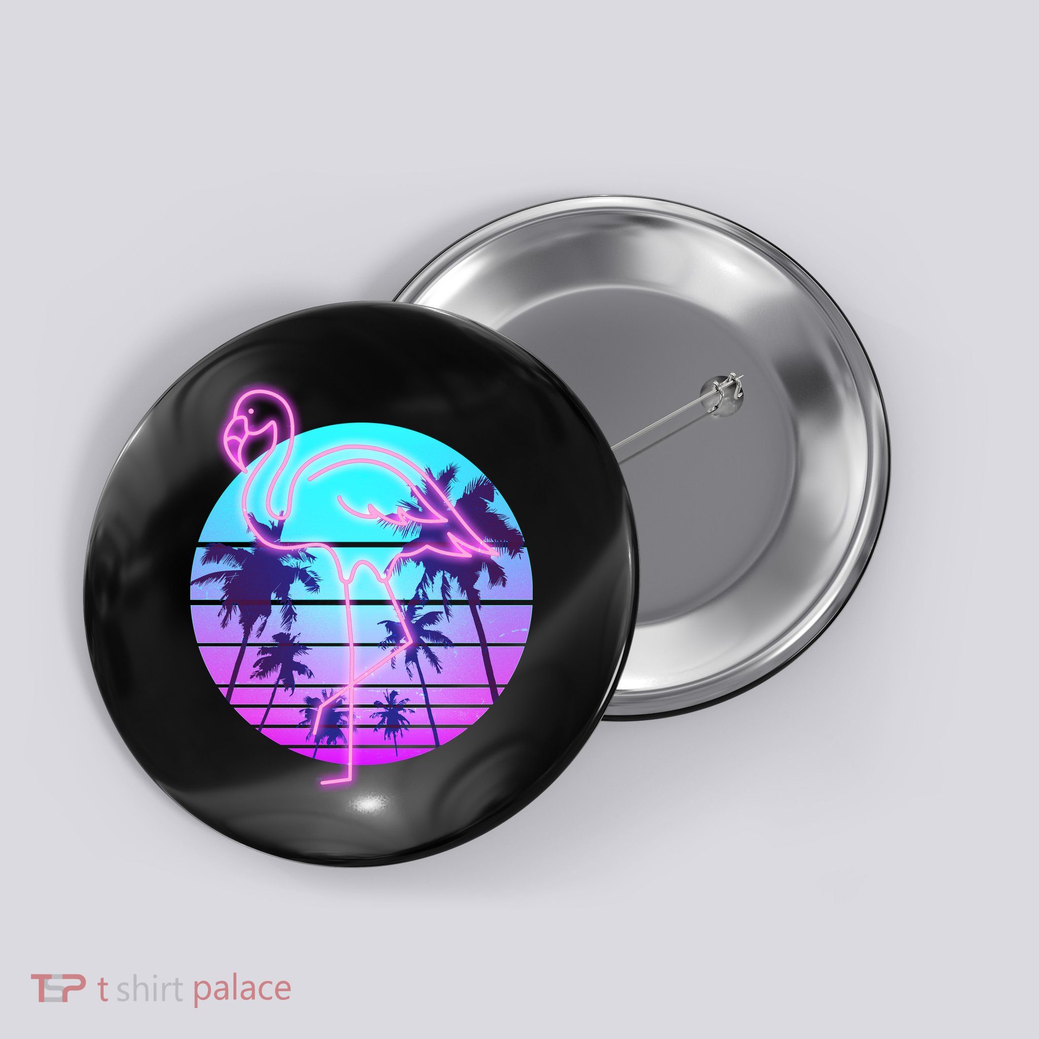 Retro Eighties 80's Neon Flamingo Emblem Button