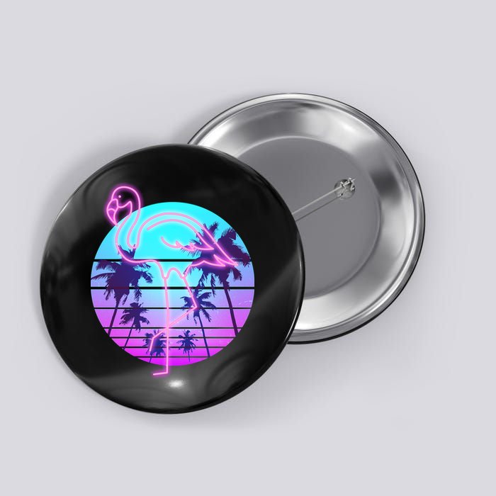 Retro Eighties 80's Neon Flamingo Emblem Button
