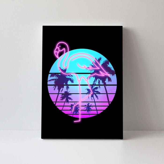 Retro Eighties 80's Neon Flamingo Emblem Canvas