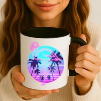 Retro Eighties 80's Neon Flamingo Emblem Mug