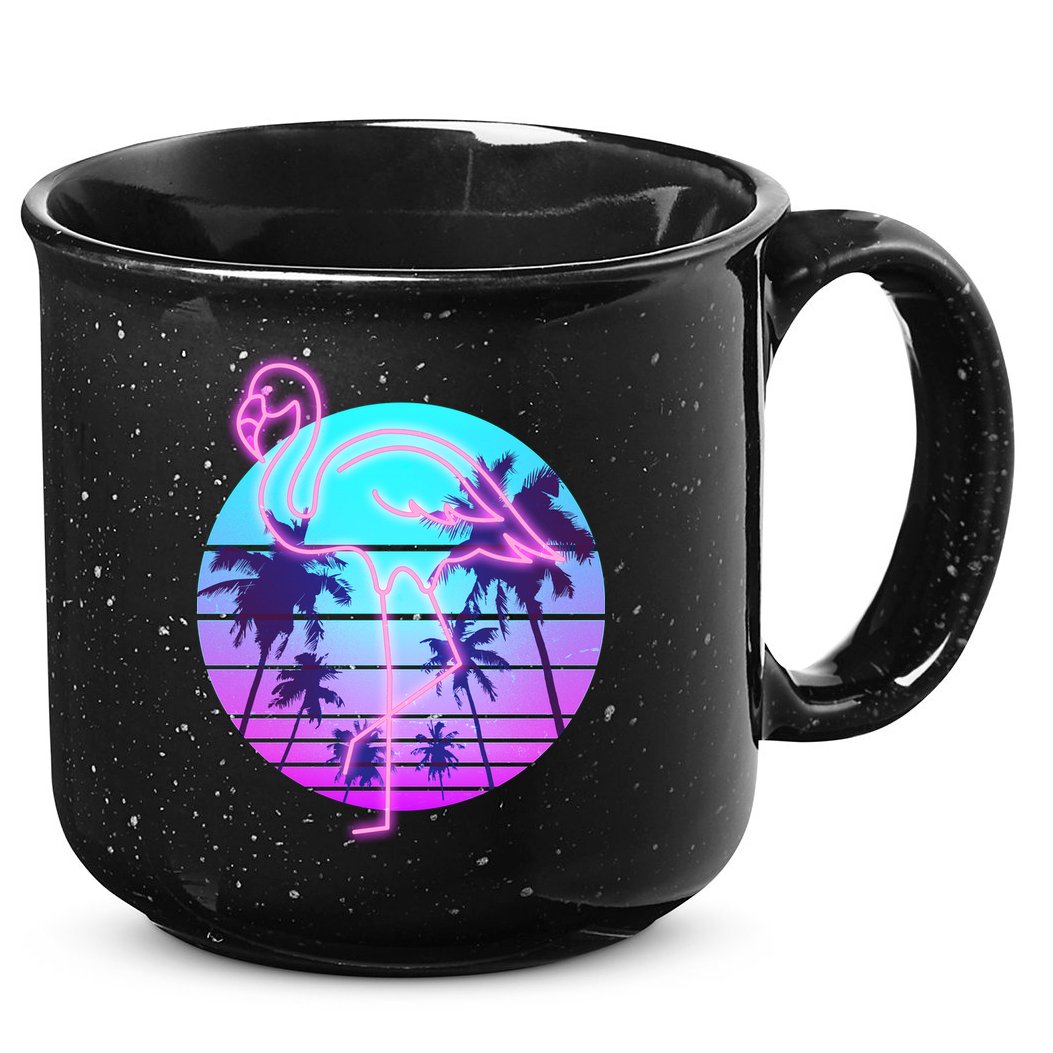 Retro Eighties 80's Neon Flamingo Emblem 15oz Campfire Ceramic Mug