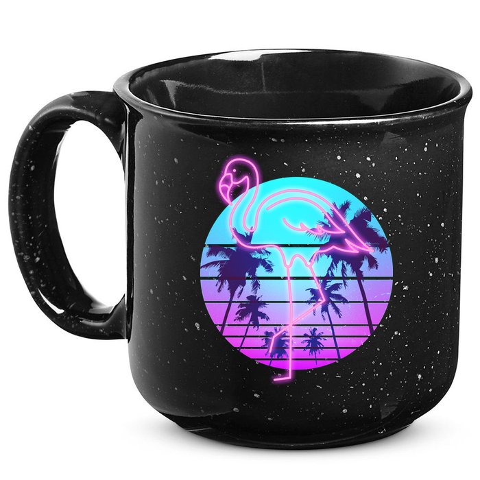 Retro Eighties 80's Neon Flamingo Emblem 15oz Campfire Ceramic Mug