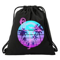 Retro Eighties 80's Neon Flamingo Emblem Drawstring Bag