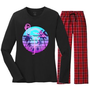 Retro Eighties 80's Neon Flamingo Emblem Women's Long Sleeve Flannel Pajama Set 