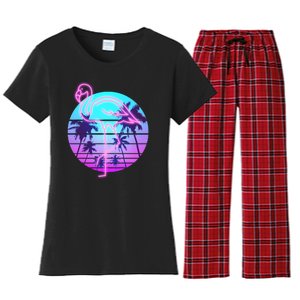 Retro Eighties 80's Neon Flamingo Emblem Women's Flannel Pajama Set