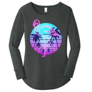 Retro Eighties 80's Neon Flamingo Emblem Women's Perfect Tri Tunic Long Sleeve Shirt