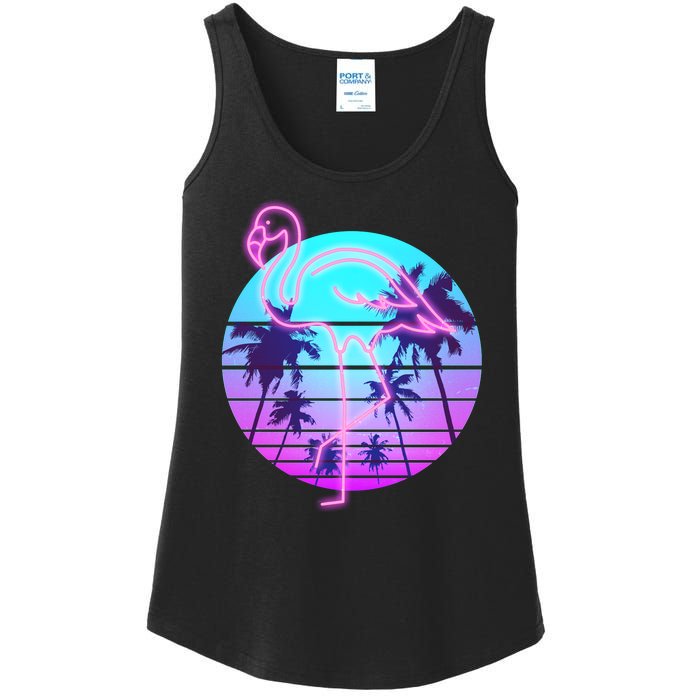 Retro Eighties 80's Neon Flamingo Emblem Ladies Essential Tank