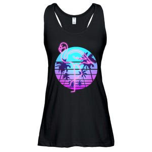 Retro Eighties 80's Neon Flamingo Emblem Ladies Essential Flowy Tank