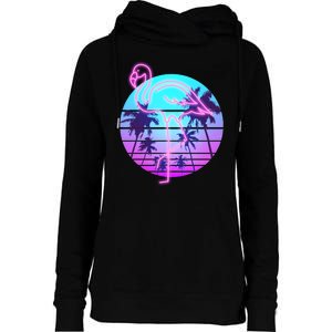 Retro Eighties 80's Neon Flamingo Emblem Womens Funnel Neck Pullover Hood