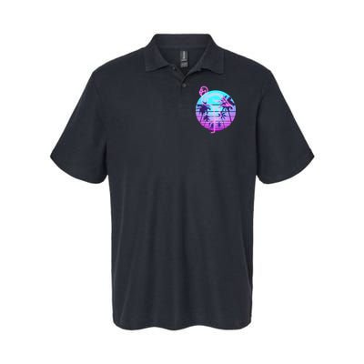 Retro Eighties 80's Neon Flamingo Emblem Polo