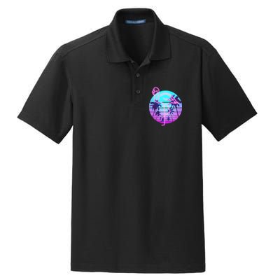 Retro Eighties 80's Neon Flamingo Emblem Dry Zone Grid Polo