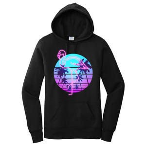 Retro Eighties 80's Neon Flamingo Emblem Women's Pullover Hoodie