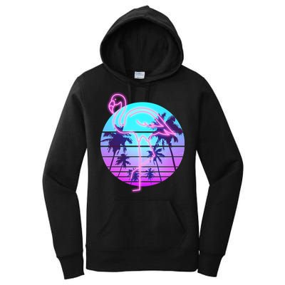 Retro Eighties 80's Neon Flamingo Emblem Women's Pullover Hoodie